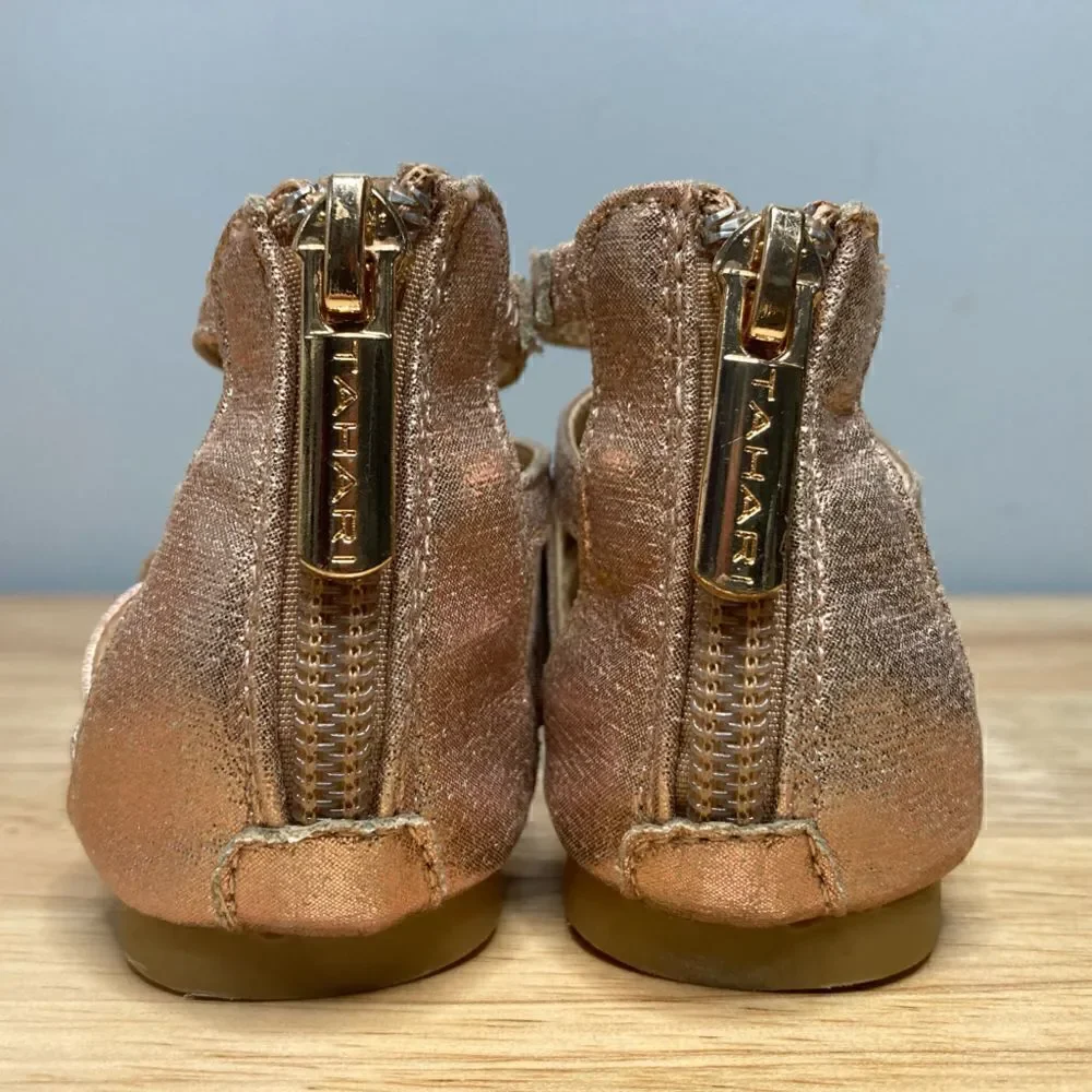 Tahari Baby ‘Skylar’ Gladiator Style Sandal, Metallic Rose Gold Toddler Size 5